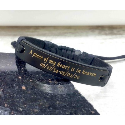 Personalised A Piece Of My Heart is in Heaven Memorial Leather Bracelets Gifts