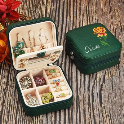Personalised Birth Flower Jewelry Travel Boxes Bridesmaid Gift Case With Name