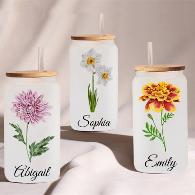 Personalised Birth Flower Tumbler For Her and Bridesmaid Bachelorette Party Gift