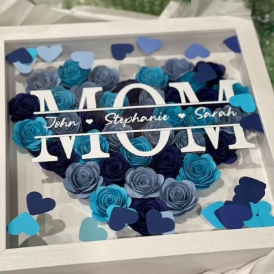 Personalised Mum Heart Flower Shadow Box With Kids Name For Mother's Day Birthday