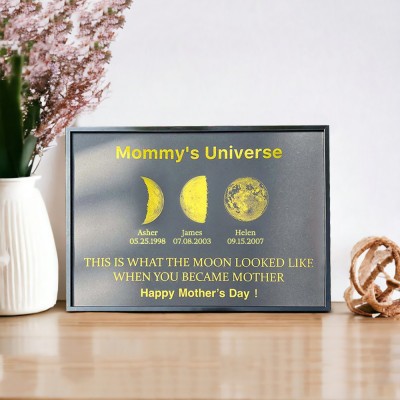 Custom Moon Phase Wood Sign Mummy's Universe Best Gift For Mother's Day