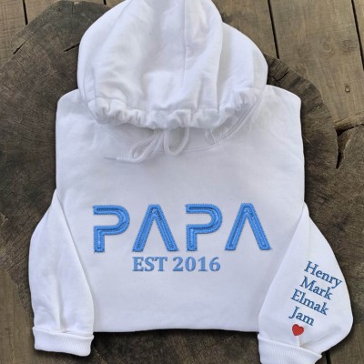 Custom Embroidered Papa Sweatshirt Hoodie with Kids Names For Father's Day Gift Ideas