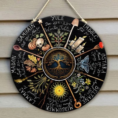 Wheel Of The Year Moon Phases Wooden hanging Calendar Sign
