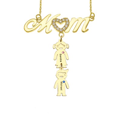 Personalised Mum Necklace with 1-10 childrens' Names and Birthstones For Mother's Day Gifts