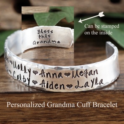 Personalised Mum Grandma Cuff Kids Name Bracelet Christmas Gift