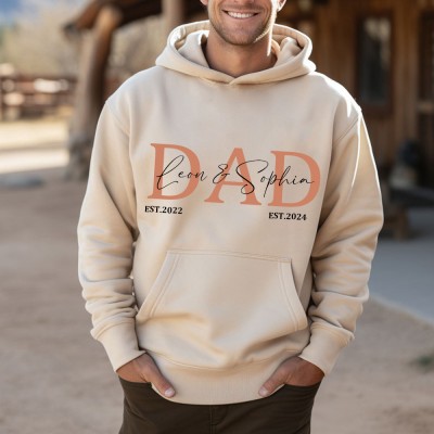 Custom DAD Sweatshirt Hoodie with Kids Names and Est Date For Father's Day Gifts