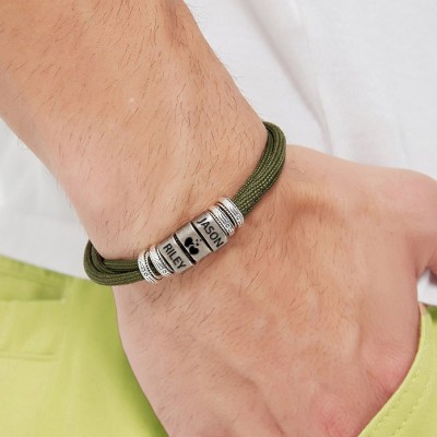 Personalised Men's Rope Bracelet With Heart Beads Gift For Men Valentine's Day