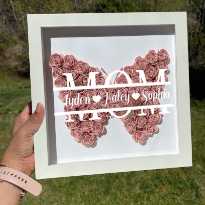 Personalised Mum Butterfly Shadow Box With Kids Name For Grandma Mother's Day Gift Ideas