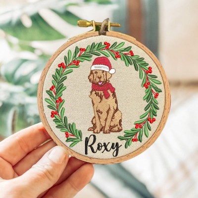 Personalised Embroidered Dog Portrait Photo Ornament With Name For Pet Lovers Christmas Gift