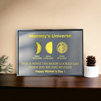 Custom Moon Phase Wood Sign Mummy's Universe Best Gift For Mother's Day