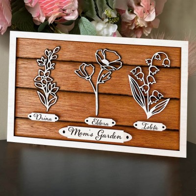 Custom Mum's Garden Birth Month Flower Frame With Children's Names For Christmas Day Gift