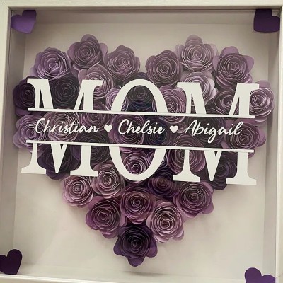 Personalised Mum Heart Flower Shadow Box With Kids Name For Mother's Day Birthday