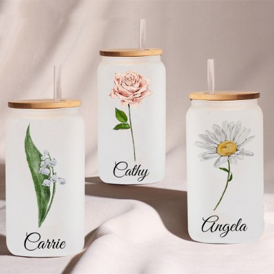 Personalised Birth Month Flower Tumbler For Her and Bridesmaid Bachelorette Party Gift