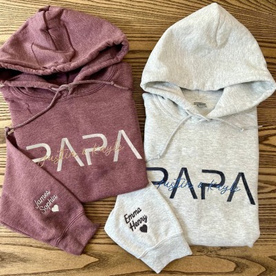 Custom Embroidered Dad Sweatshirt Hoodie with Kids Names For Father's Day Gift Ideas