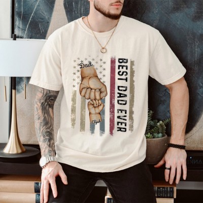 Personalised Best Dad Ever Fist Bump Shirt With Kids Name For Father's Day Gift Ideas