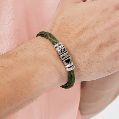 Personalised Men's Handmade Bracelet With Names and Initial For Him Anniversary Gift Ideas