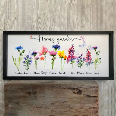 Custom Nana's Garden Frame With Grandkids Names and Birth Month Flower For Christmas Day Gift Ideas