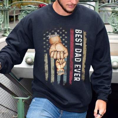 Personalised Best Dad Ever Fist Bump Sweatshirt Kids Name For Father's Day Gift Ideas