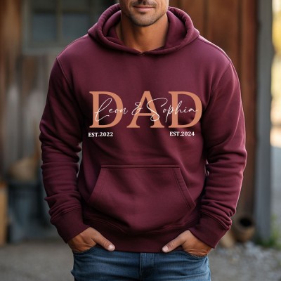 Personalised DAD Est Hoodie with Custom Names Gifts For Dad Grandpa