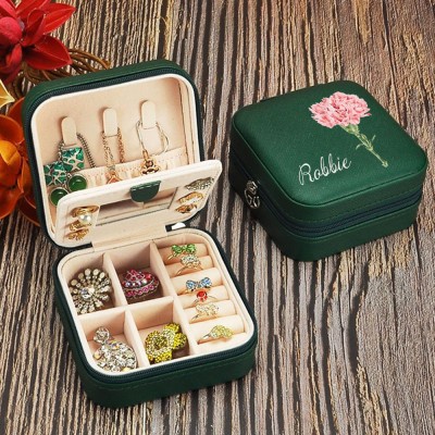 Personalised Birth Flower Jewelry Travel Boxes Bridesmaid Gift Case With Name