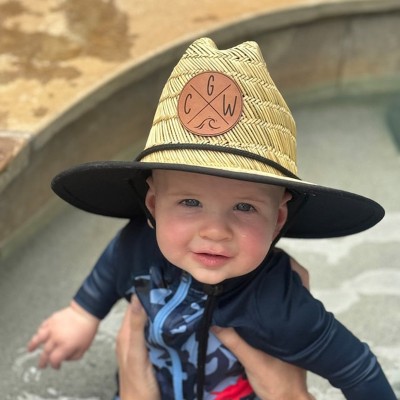 Personalised Leather Name Patch Straw Hat For Toddler Child Adult