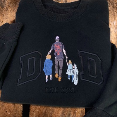 Custom Embroidered Dad Sweatshirt From Portrait with Kid Name Fathers Day or Birthday Gift for Dad