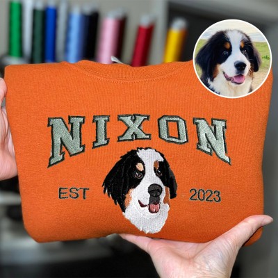 Personalised Dog Face Embroidered Sweatshirt Varsity Style For Pet Lover Gifts
