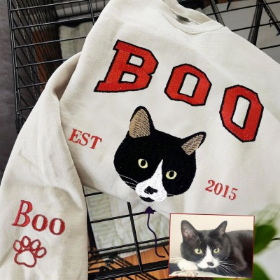Personalised Cat Face Embroidered Sweatshirt Varsity Style For Pet Lover Gifts
