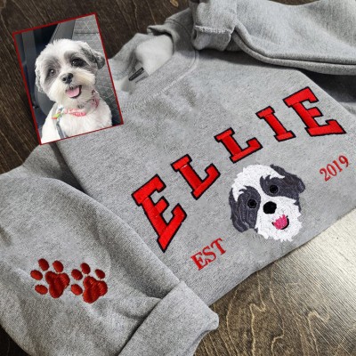 Personalised Dog Face Embroidered Sweatshirt Varsity Style For Pet Lover Gifts