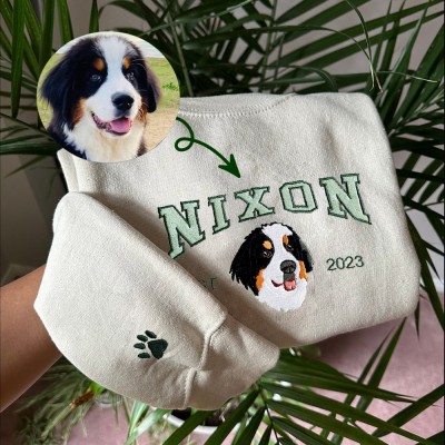 Personalised Dog Face Embroidered Sweatshirt Varsity Style For Pet Lover Gifts