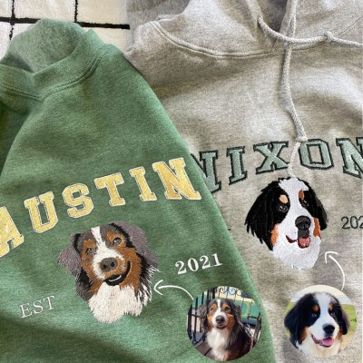 Personalised Dog Face Embroidered Sweatshirt Varsity Style For Pet Lover Gifts