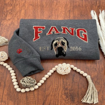 Personalised Dog Face Embroidered Sweatshirt Varsity Style For Pet Lover Gifts