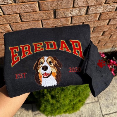 Personalised Dog Face Embroidered Sweatshirt Varsity Style For Pet Lover Gifts