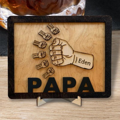 Personalised Dad and Kids Fist Bump With Name Frame Sign For Father's Day