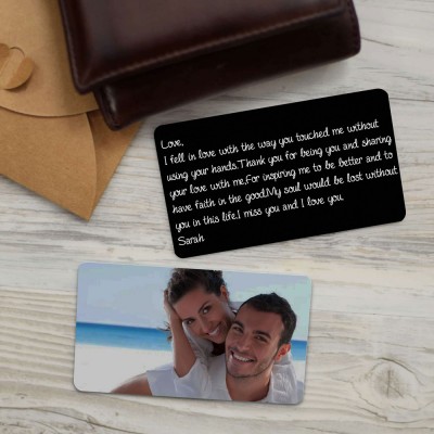 Personalised Metal Wallet Photo Card Love Note Anniversary Valentine's Day