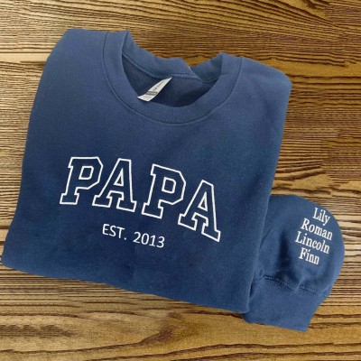 Custom Embroidered Papa Sweatshirt Hoodie with Kids Names For Father's Day Gift Ideas