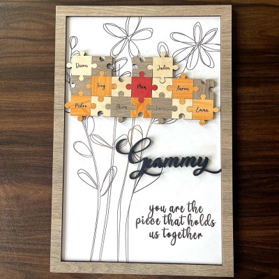 Personalised Granny You Are The Piece That Holds Us Together With Grandkids Name Mum Puzzle Sign