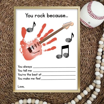Personalised DIY Handprint Art Craft Music Sign For Father's Day My Dad Rocks Because