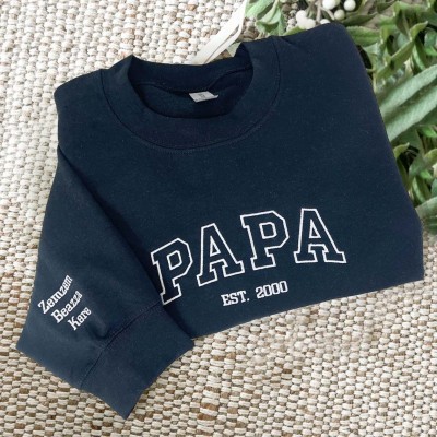 Custom Embroidered Papa Sweatshirt Hoodie with Kids Names For Father's Day Gift Ideas