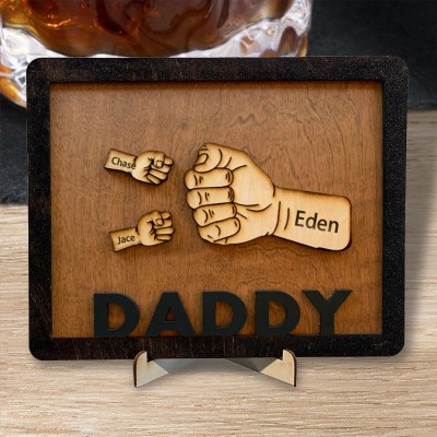Personalised Dad and Kids Fist Bump With Name Frame Sign For Father's Day