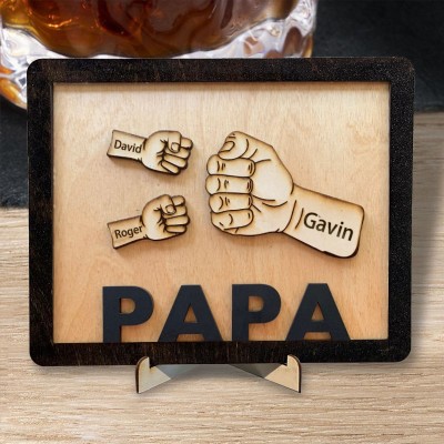 Personalised Dad and Kids Fist Bump With Name Frame Sign For Father's Day