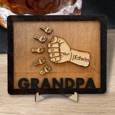 Personalised Dad and Kids Fist Bump With Name Frame Sign For Father's Day