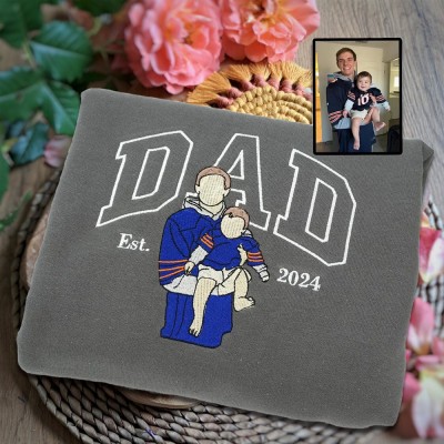 Custom Embroidered Dad Sweatshirt From Portrait with Kid Name Fathers Day or Birthday Gift for Dad