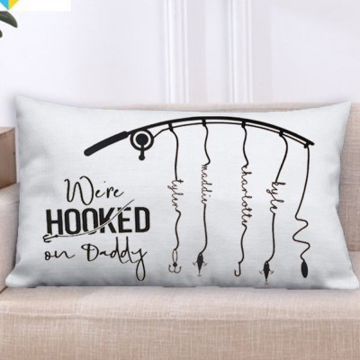 Personalised Family Names Pillow Case We're Hooked on Dad Papa Grandpa Father's Day Gift