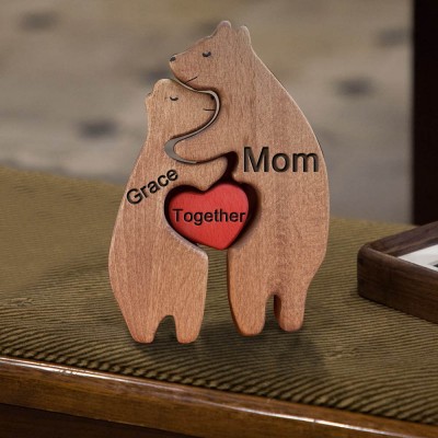 Custom Wooden Bear Family Figurines Puzzle Keepsake Gift For Mum Christmas Gift Ideas