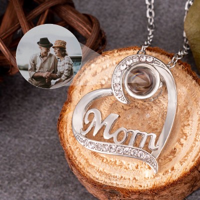 Custom Photo Projection Heart Charm Memorial Necklace For Mum Christmas Day Gift