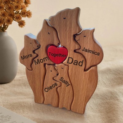 Custom Wooden Bear Family Figurines Puzzle Keepsake For Christmas Day Gift Ideas