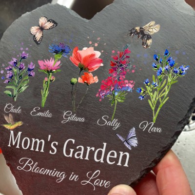 Custom Mum's Garden Birth Flower Plaque With Kids Names For Christmas Day Gift