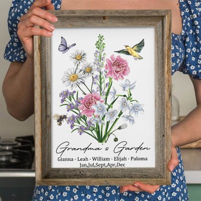 Custom Birth Flower Family Bouquet Wood Sign Art With Kids Name For Mum Grandma Christmas Day Gift Ideas