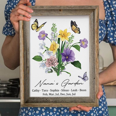 Custom Birth Flower Family Bouquet Wood Sign Art With Kids Name For Mum Grandma Christmas Day Gift Ideas